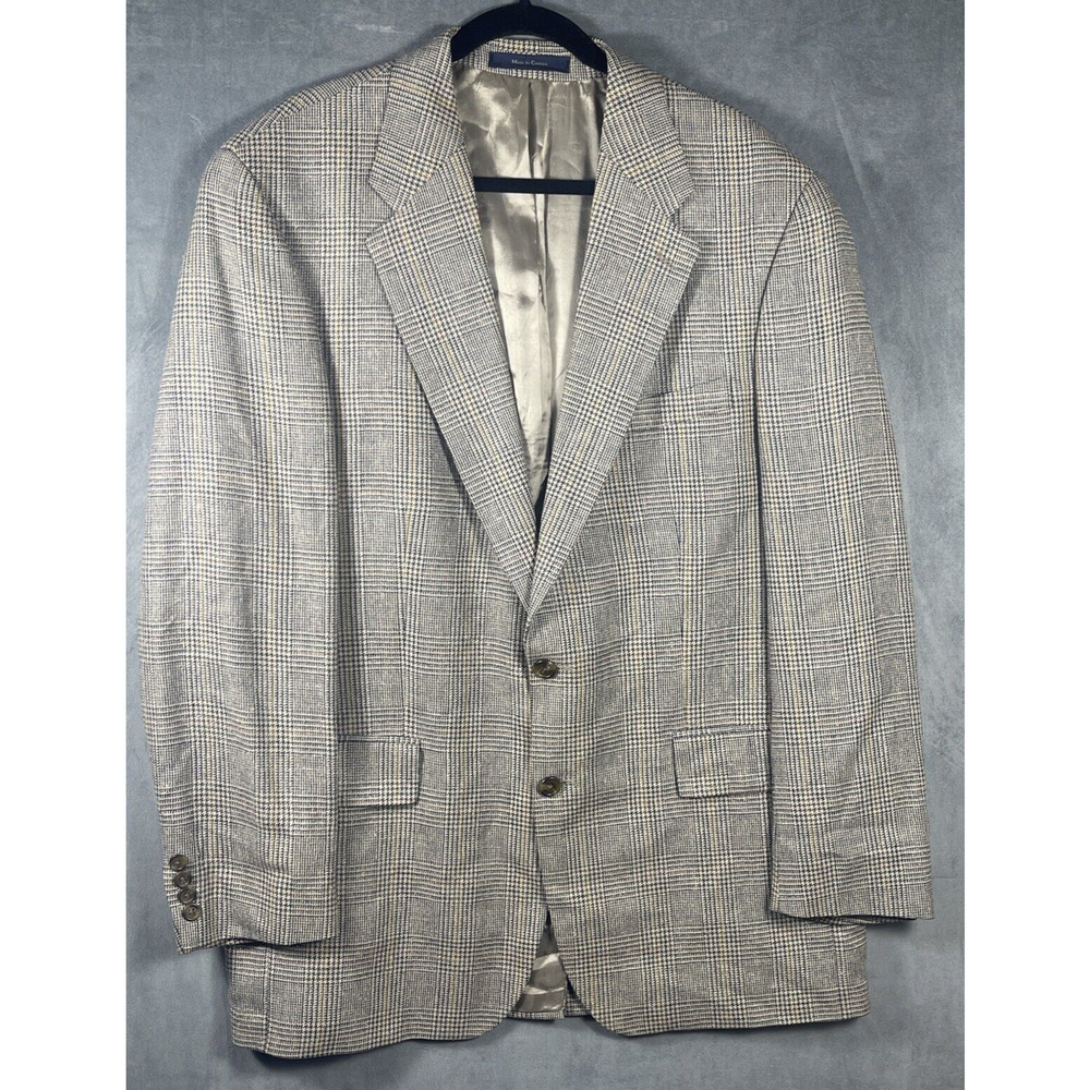 Chaps Ralph Lauren Sport Coat Mens Tan Glen Plaid Silk Wool Linen Sz 44L Tall